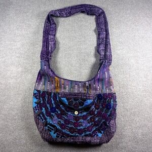 Purple Boho Embroidered Hobo Bag Woven Ikat Festival Crossbody Shoulder Bag